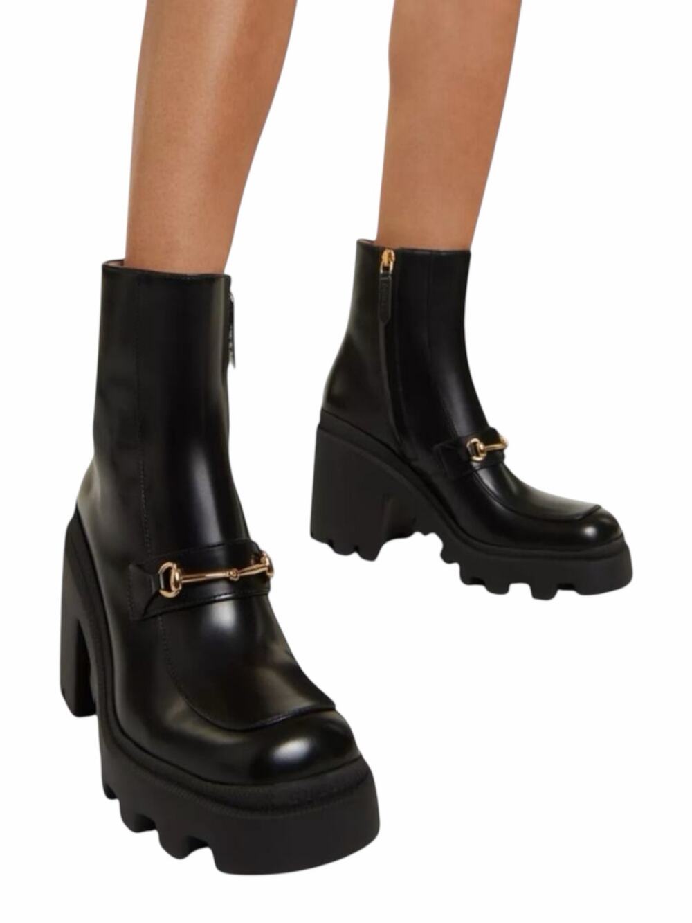 Gucci Magnum Calf Leather Horsebit Lug Sole Boots Black Size 40